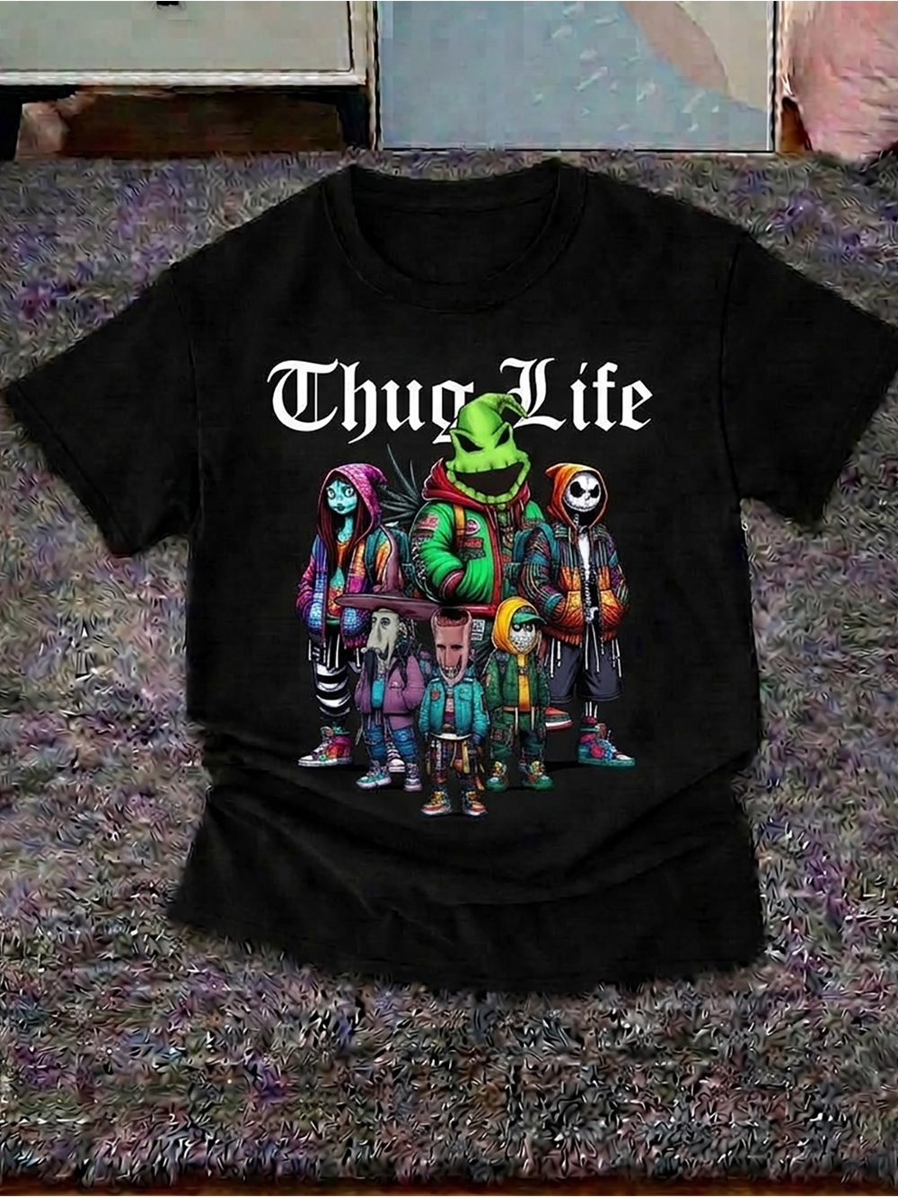 Thug Life Cartoon Crew Streetwear Shirt, Hip-Hop Graphic Tee - Black Unisex